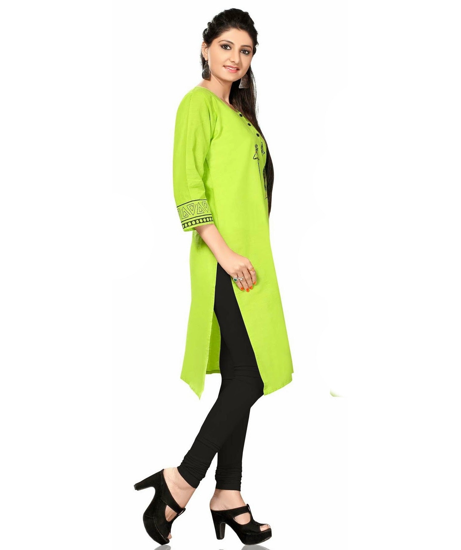 Women Lime Green Embroidered High Low Kurta With Pants at Rs 1138.00 | Kurti  Pant Set | ID: 2851991087888